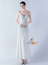 Spaghetti Straps V-neck Beading Prom Dress