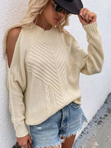 Solid Long-sleeved Round Neck Twisted Rope Sweater