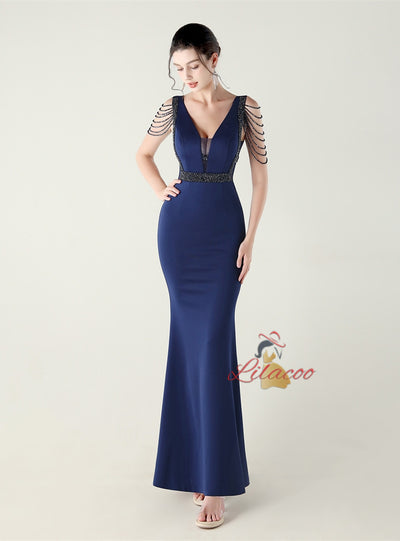 Mermaid V-neck Beading Prom Dress
