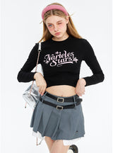 Printed Letters Slim Pleated Top