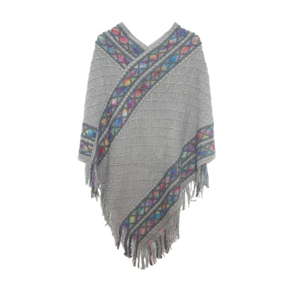 Folk Style Knitted Pullover Cloak Shawl