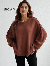 Round Neck Knitted Loose Split Pullover Sweater