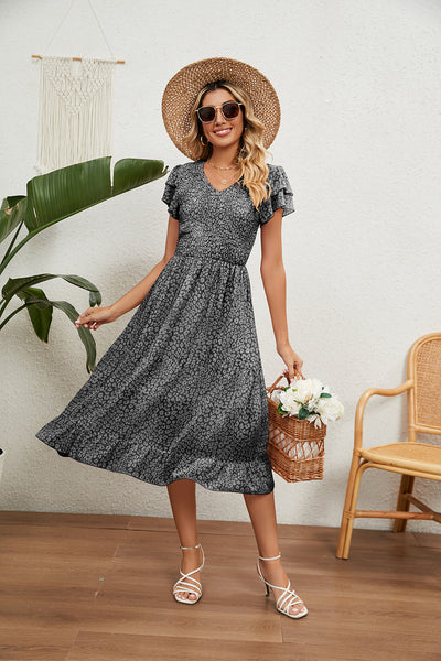 Summer V-neck Printed Chiffon Stitching Dress