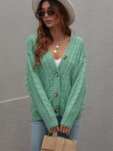 Loose Button Solid Color Twisted Rope Sweater