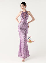 Mermaid Sequins Halter Beading Prom Dress