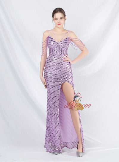 Spaghetti Straps Sequins Beading Prom Dress