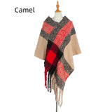 Thick Fringed Plaid Pullover Cloak