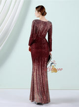 Long Sleeve V-neck Sequins Prom Dress