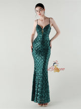 Spaghetti Straps Mermaid Sequins Prom Dress