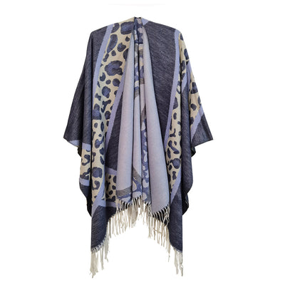 Leopard Cape Jacquard Travel Fringed Split Shawl