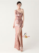 One Shoulder Mermaid Sequins Beading Prom Dress