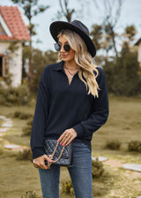 Solid Color Lapel Loose Long Sleeve Top