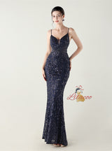 Mermaid Spaghetti Straps Sequins Beading Prom Dress