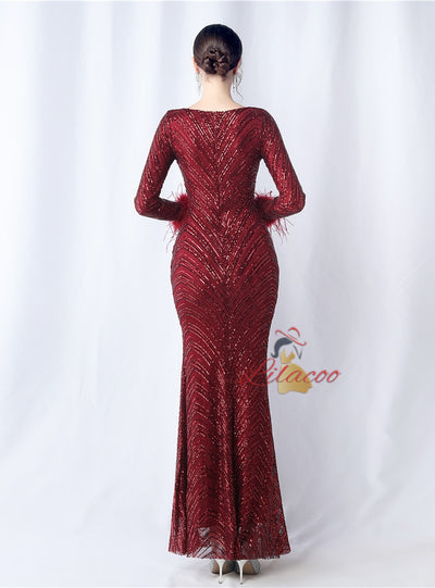 Long Sleeve Mermaid V-neck Prom Dress