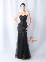 Strapless Tulle Sequins Prom Dress