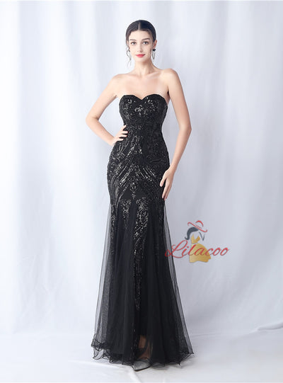 Strapless Tulle Sequins Prom Dress