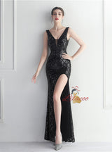 Gold Mermaid V-neck Prom Dress