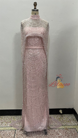 Champagne Tulle Beading Shawl Prom Dress