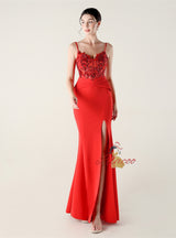 Mermaid Spaghetti Straps Lace Beading Prom Dress