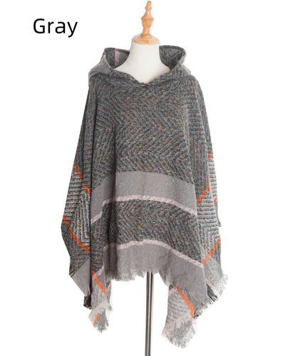 Fishbone Shawl Hooded Cape Cloak