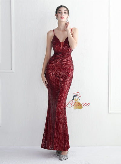 Mermaid Sequins Backless Beading Prom Dress