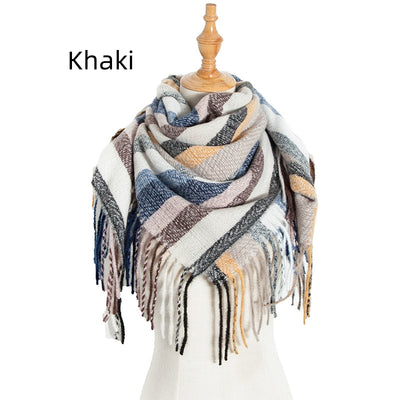 Striped Prickly Fringed Square Scarf