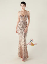 Mermaid Sequins Spaghetti Straps Beading Prom Dress