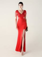 Mermaid V-neck Beading Split Prom Dress