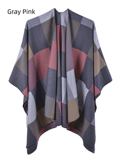Women Plaid Fringed Scarf Shawl