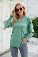Casual V-neck Lotus Leaf Sleeve T-shirt