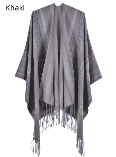 Jacquard Shawl Split Thick Cloak