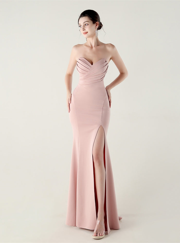 Sexy Mermaid Strapless Pleats Prom Dress