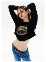 Retro Slim Short Round Neck Long Sleeve T-shirt