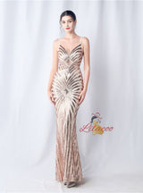 Spaghetti Straps Mermaid Sequins Prom Dress