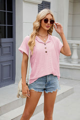 Solid Color Button Hooded Loose Short Sleeve T-shirt