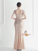 Sequins Cap Sleeve Beadin Split Prom Dress