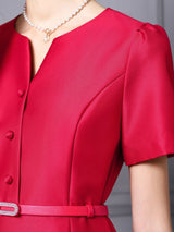Pink Satin Short Sleeve Mother Of The Bride Dress