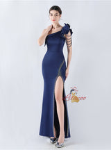 Mermaid One Shoulder Split Beading Prom Dress