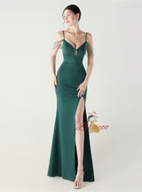 Mermaid Spaghetti Straps Beading Split Prom Dress