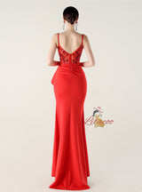 Mermaid Spaghetti Straps Sequins Split Prom Dress