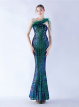 Mermaid Sequins One Shoulder Beading prom Dress