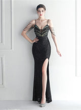 Spaghetti Straps Sequins Beading Prom Dress