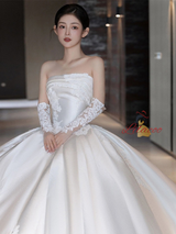 Vintage Ivory Satin Strapless Lace Wedding Dress