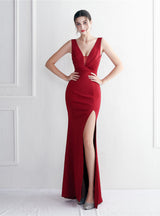 V-neck Pleats Sleeveless Prom Dress