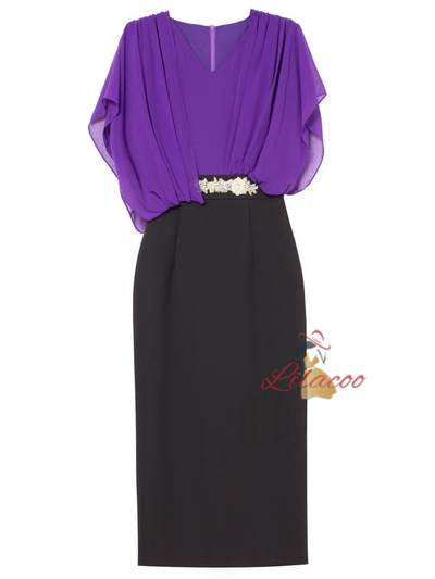 Fuchsia V-neck Mother Of The Bride Dress
