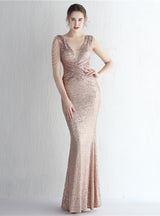 V-neck Mermaid Sequins V-neck Beading Prom Dress