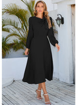 Long Sleeve Round Neck Bow Dress