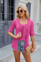 Solid Color Stitching Button Short Sleeve T-shirt