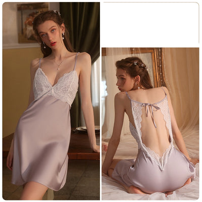 Deep V Lace Leisure Suspender Nightdress