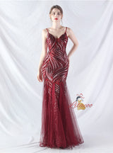 Mermaid Tulle Sequins Straps Prom Dress